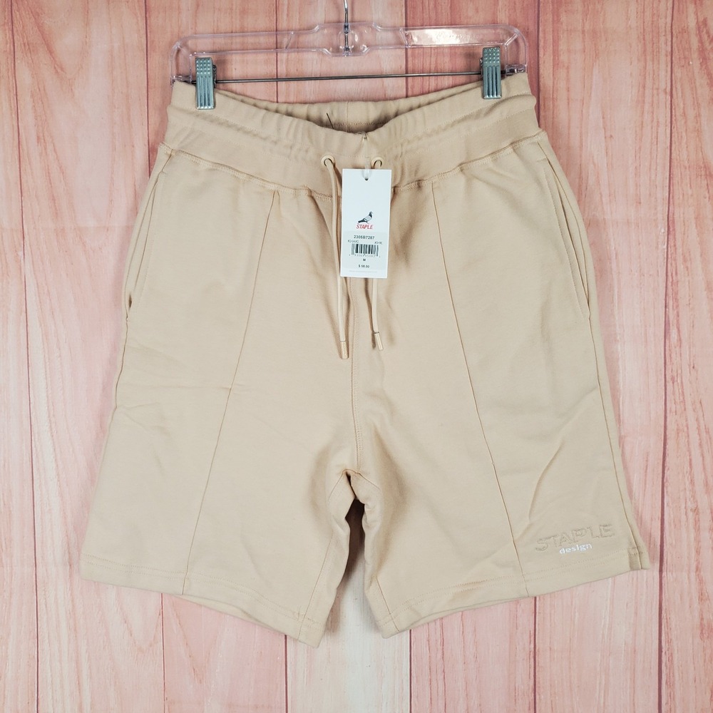 Staple Pigeon Shorts Mens Medium Tan Cotton Embroidered Logo Drawstring